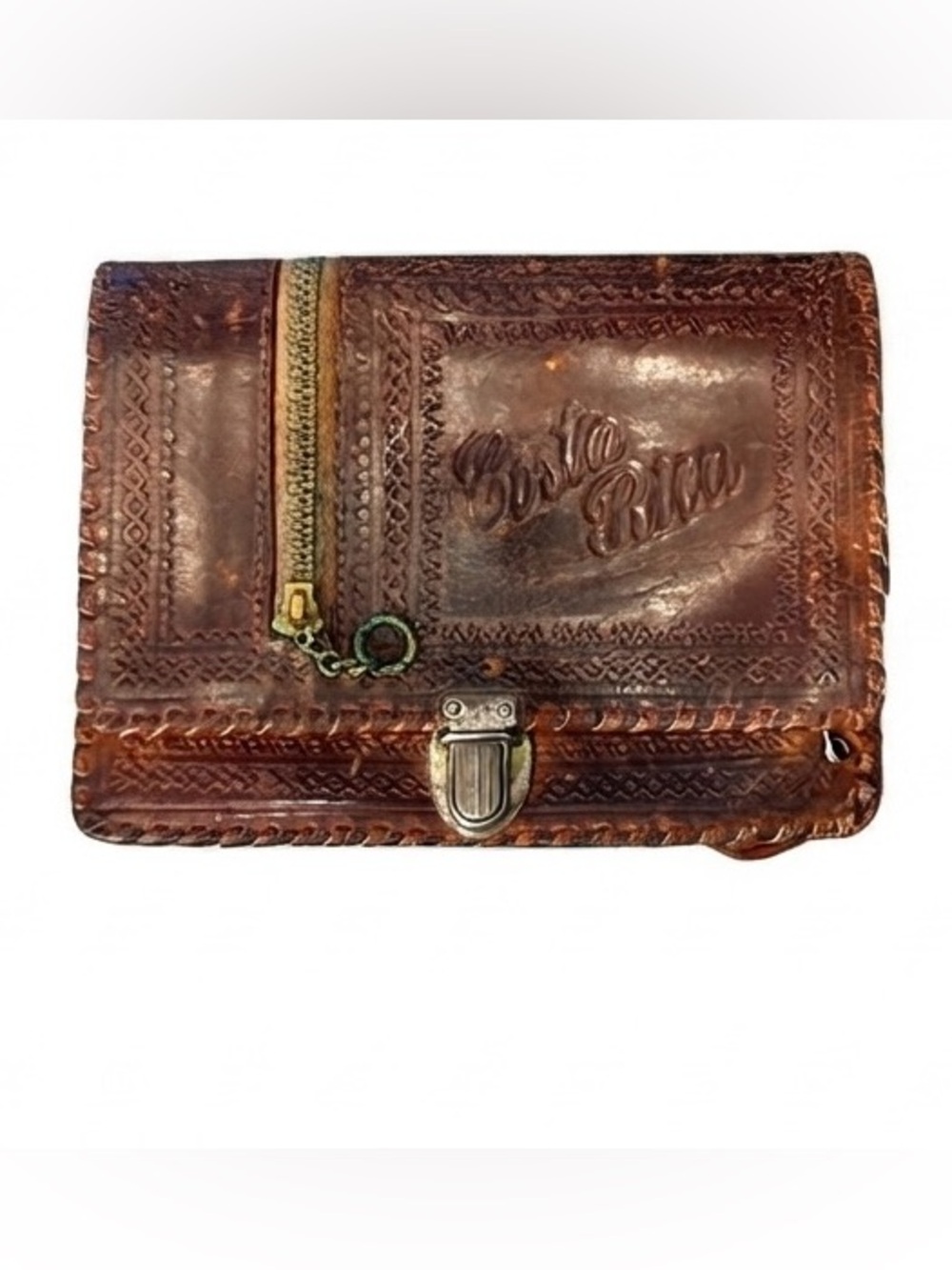 Vintage Costa Rica Hand Tooled Brown Leather Wallet